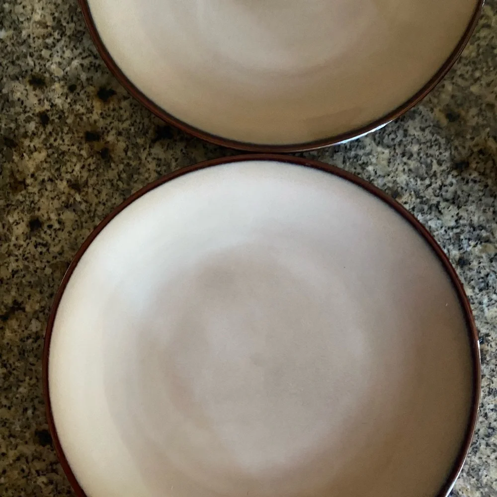 Sango Nova Brown 4933 Stoneware 2 Dinner Plates 4 Bowls Two Toned Dinnerware Set